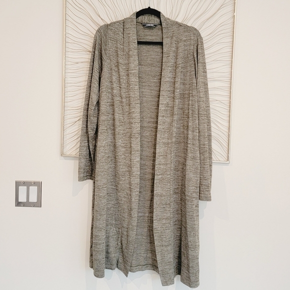 Lands' End Heathered Loden Moss Green Open Front Cardigan w/ Pockets Large Tall - Picture 2 of 10